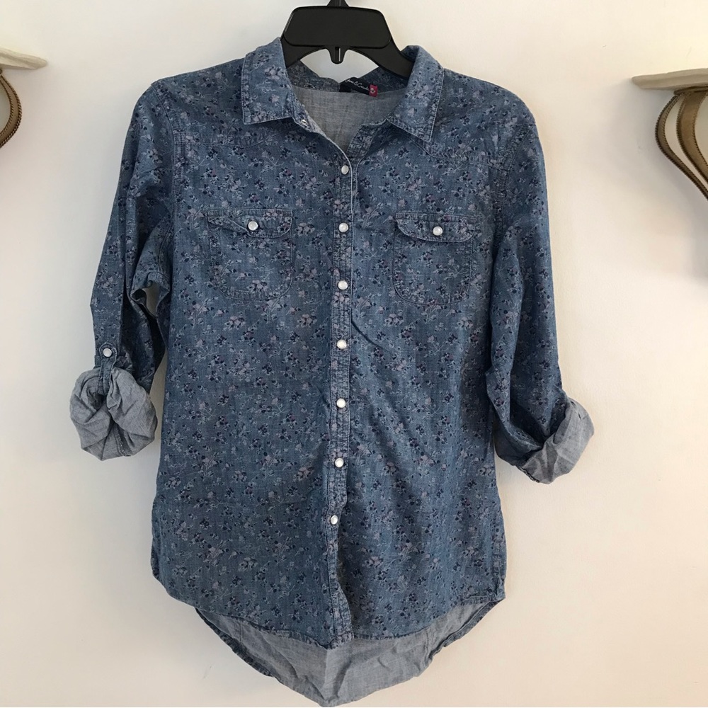 Floral Denim Jean Pearl Snap Shirt, Size XL 16, Denim Jeans & Casuals, Girls